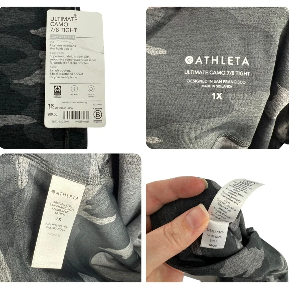 Athleta Camo 7/8 Leggings 1X Gray High Rise Compression Stash Pocket Active NWT - Picture 16 of 16